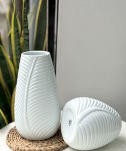 Set Lọ Hoa Dáng Vân Lá Men Trắng Bóng