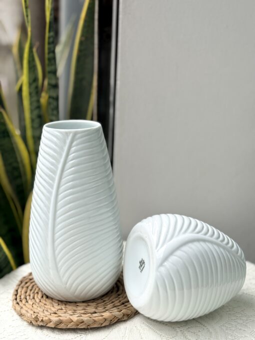 Set Lọ Hoa Dáng Vân Lá Men Trắng Bóng